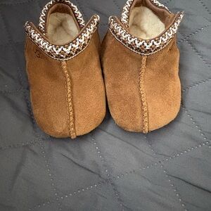 UGG Brown Suede Baby Booties with Knit Trim